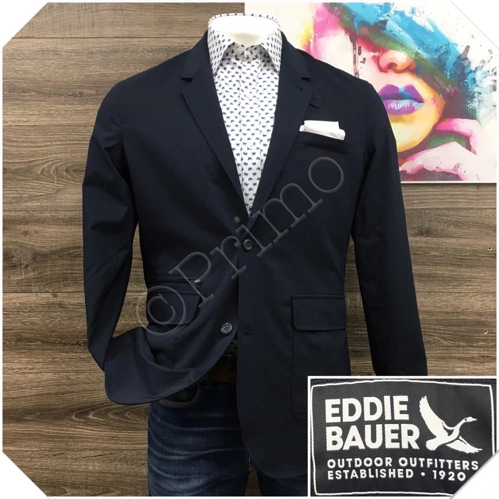 EDDIE BAUER Mens Performance Blazer Sport Coat Casual Jacket Size 42L Blue Suit